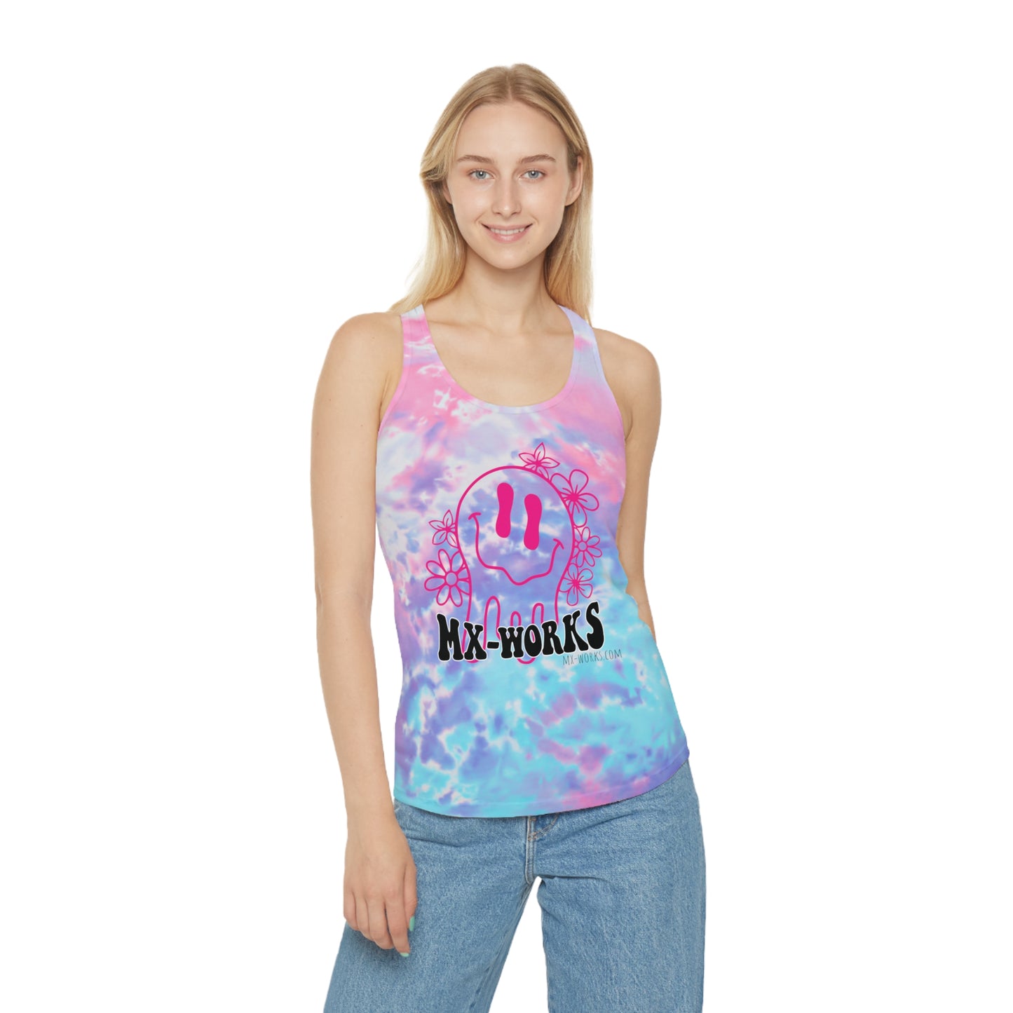 Melting Smiley Mx-Works Tie Dye Racerback Tank Top