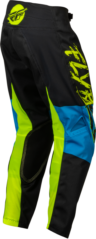 FLY RACING YOUTH KINETIC KHAOS PANTS HI-VIS/BLACK/CYAN