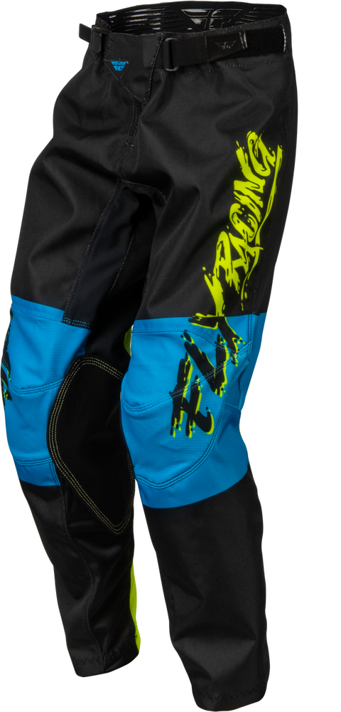 FLY RACING YOUTH KINETIC KHAOS PANTS HI-VIS/BLACK/CYAN