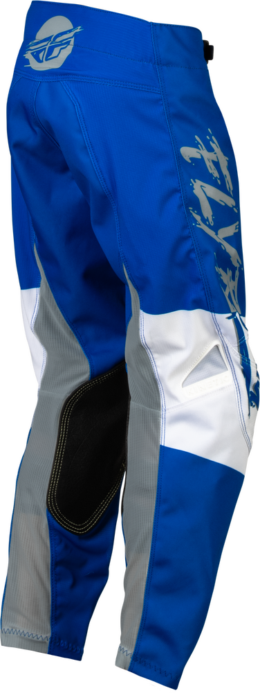 FLY RACING YOUTH KINETIC KHAOS PANTS LIGHT GREY/BLUE/WHITE
