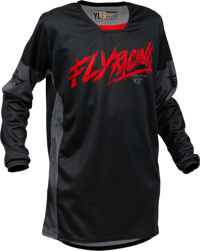 FLY RACING YOUTH KINETIC KHAOS JERSEY BLACK/RED/GREY