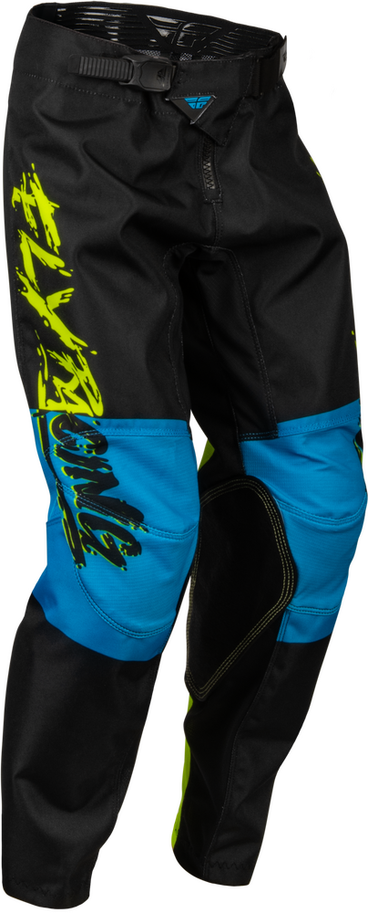 FLY RACING YOUTH KINETIC KHAOS PANTS HI-VIS/BLACK/CYAN