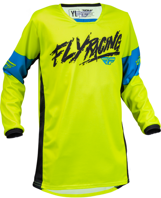 FLY RACING YOUTH KINETIC KHAOS JERSEY HI-VIS/BLACK/CYAN