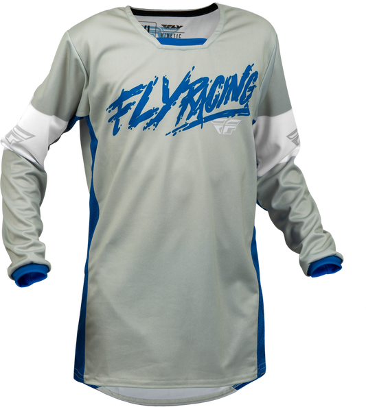 FLY RACING YOUTH KINETIC KHAOS JERSEY LIGHT GREY/BLUE/WHITE YM