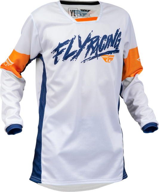 FLY RACING YOUTH KINETIC KHAOS JERSEY WHITE/NAVY/ORANGE