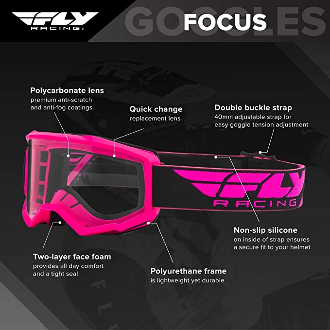 FLY RACING YOUTH FOCUS GOGGLE PINK W/CLEAR LENS