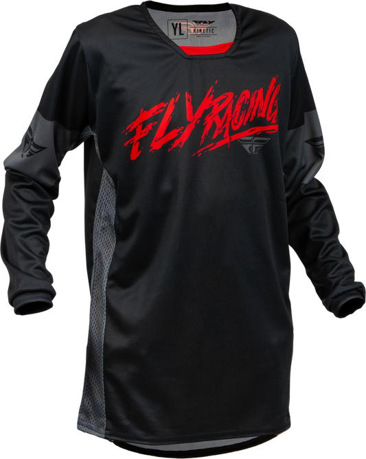 FLY RACING YOUTH KINETIC KHAOS JERSEY BLACK/RED/GREY