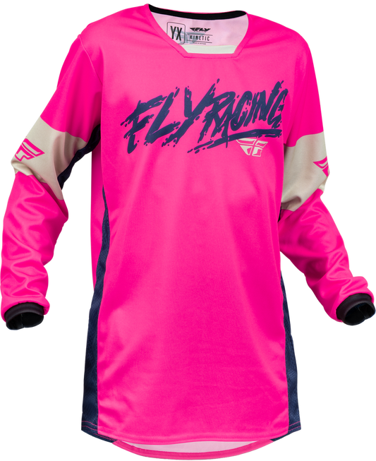 FLY RACING YOUTH KINETIC KHAOS JERSEY PINK/NAVY/TAN YL